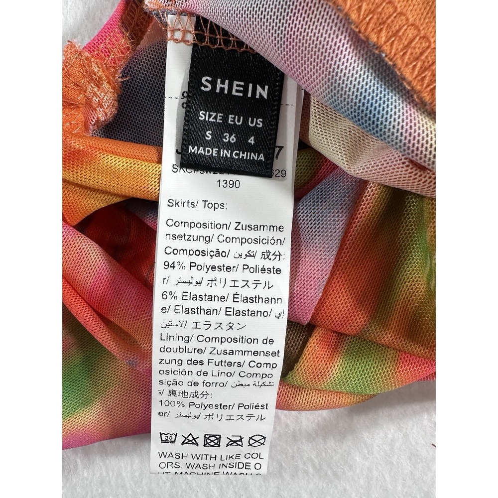 SHEIN Womens S Tie Front Mesh Cami Crop Top Multi Color Abstract Psychedelic Y2K - Picture 4 of 7